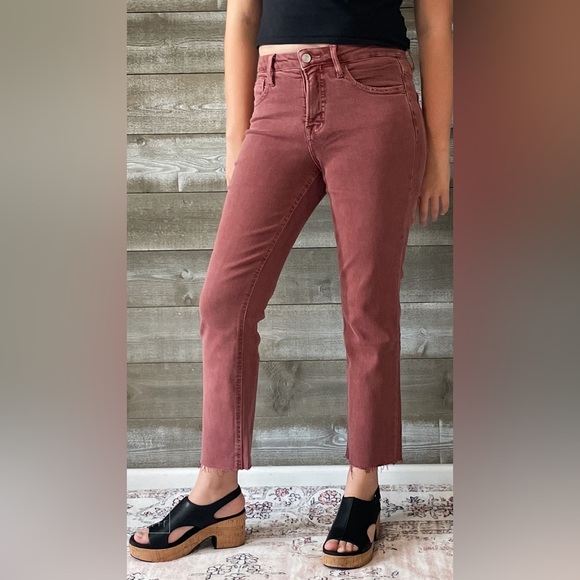 lovervet denim tummy control wine straight leg crop jeans raw hem LV1200WI 26 - Picture 2 of 16